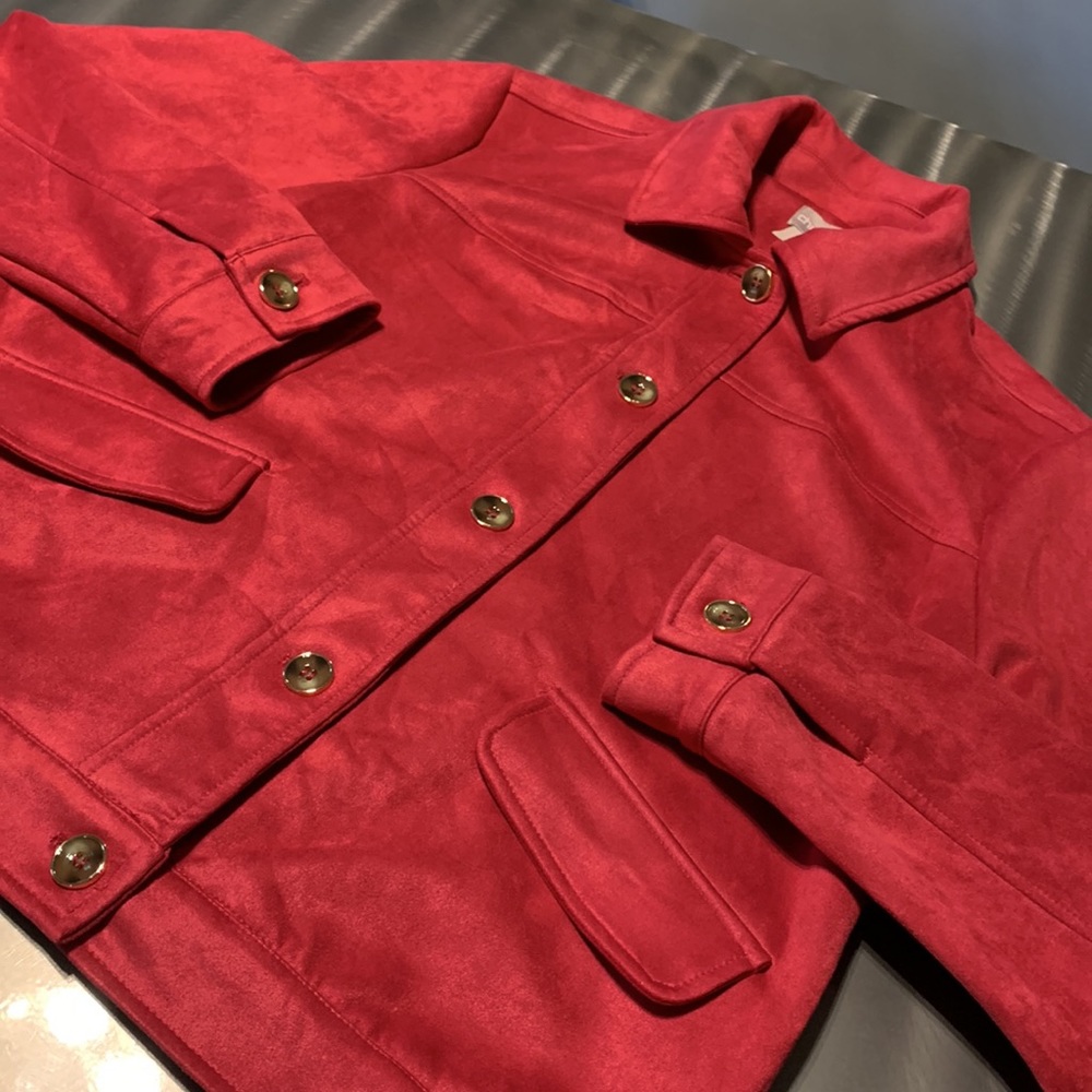 Chico’s Raspberry Scuba Suede Collared Jacket Size 8/10